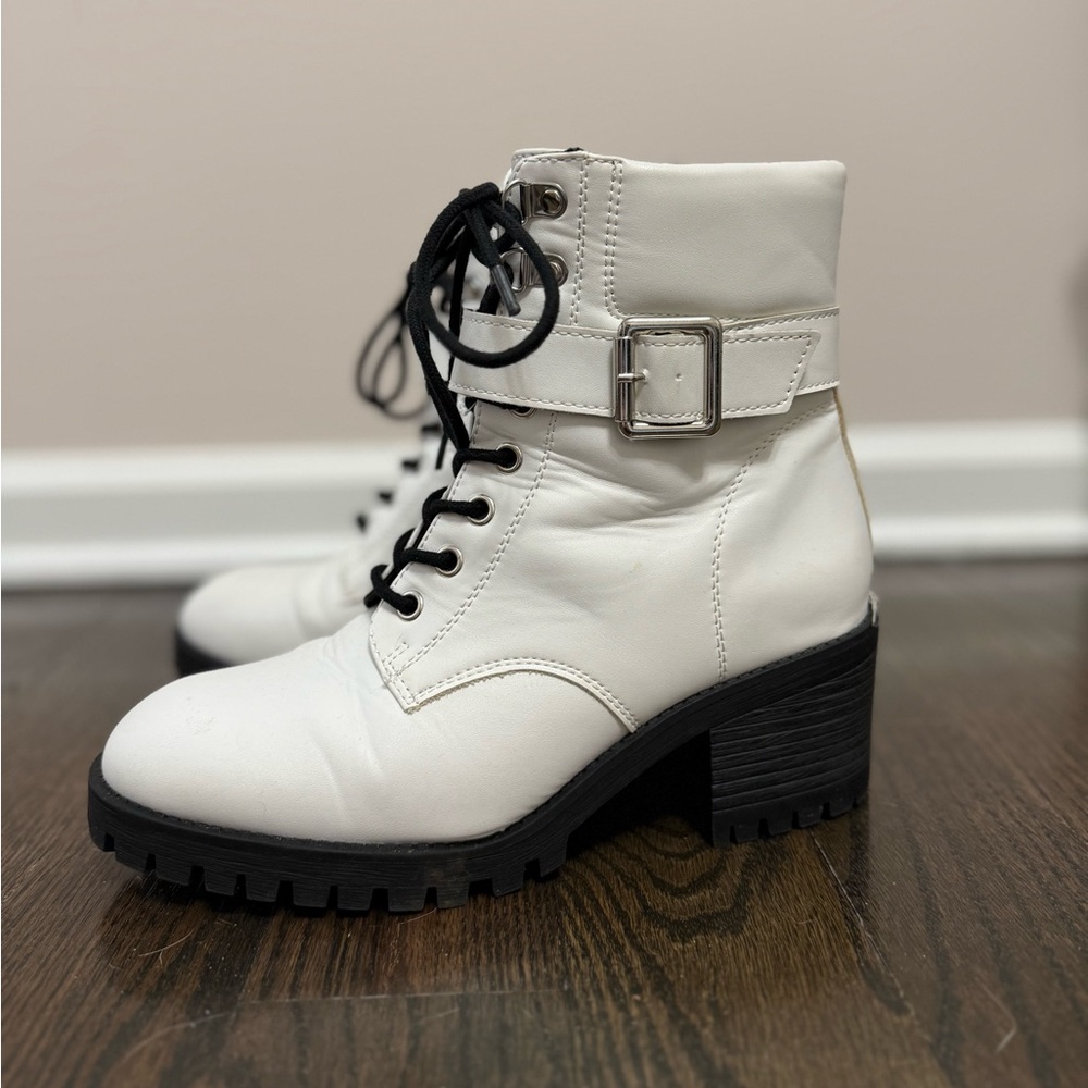 Madden Woman Combat Faux Leather Boots Size 8
